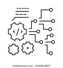 code and settings working process line icon vector. code and settings working process sign. isolated contour symbol black illustration