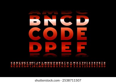 Code. Slot machine style font, alphabet letters and numbers vector illustration