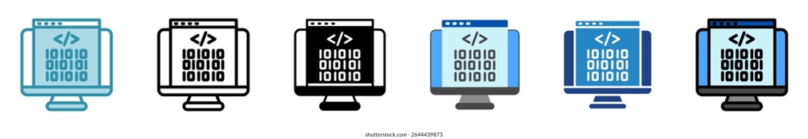 Code Snippet multi style, mini illustration icon set. outline, flat, glyph, line color. vector for UI, UX, app, web, digital or print, related to machine learning, technology, education, industry.