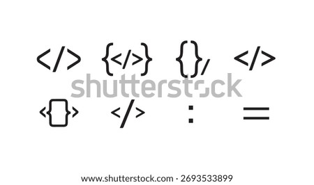 Code symbols collection tag brackets curly braces and other programming punctuation signs vector