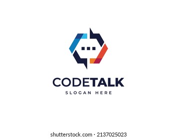 Code talk chat tech contact tech geometric vector logo design, Creative tech speak simple logo design