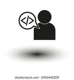 Code talk icon. Developer speech bubble. Vector person symbol. Black silhouette.