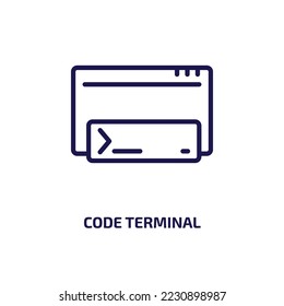 code terminal icon from programming collection. Thin linear code terminal, code, business outline icon isolated on white background. Line vector code terminal sign, symbol for web and mobile