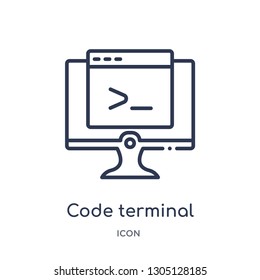 code terminal icon from programming outline collection. Thin line code terminal icon isolated on white background.