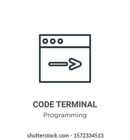 Code terminal outline vector icon. Thin line black code terminal icon, flat vector simple element illustration from editable seo concept isolated on white background