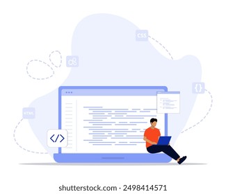 code typing concept illustration. Suitable for landing page, ui, web, App intro card, editorial, flyer, and banner.