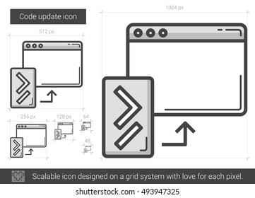 Code update vector line icon isolated on white background. Code update line icon for infographic, website or app. Scalable icon designed on a grid system.