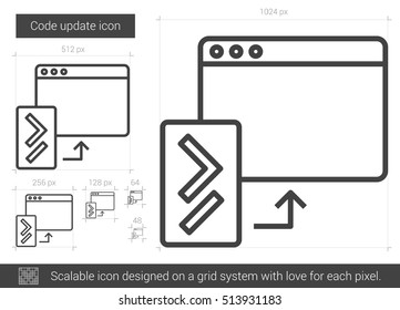 Code update vector line icon isolated on white background. Code update line icon for infographic, website or app. Scalable icon designed on a grid system.