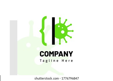 code web with half virus illustration logo template for developer, marketplace, software, team, technology, fin tech, coder, website, programmer, studio professional
