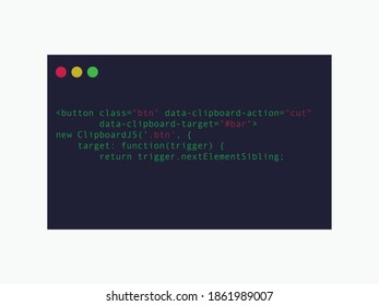 Code window. Development of computer program with interface programming coding and creation of digital design using modern languages correct configuration and ensuring operation vector application.