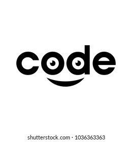 code word with eyes of geek. vector logo.