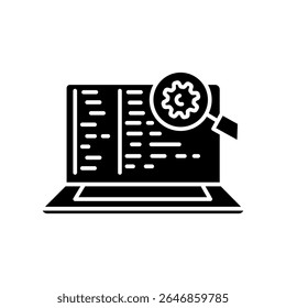 codebase analysis tools black flat icon for digital and print projects.  Minimal clean icons for apps and websites. Modern simple icons for UI UX and branding