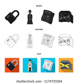 Coded lock, the appearance of the detective, a newspaper with criminal news, a hacked safe. Crime and detective set collection icons in cartoon style vector symbol stock illustration web.