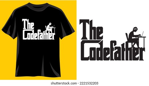 The Codefather, Funny Graphic t-shirt design, typography slogan with cartoon programer ,vector illustration for t-shirt.