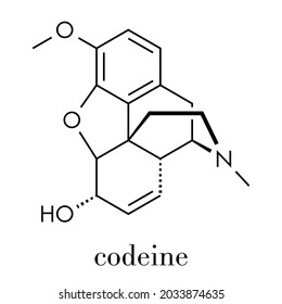 Codeine pain and cough relief drug molecule. Skeletal formula.