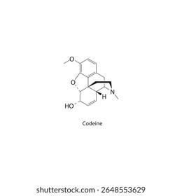 Codeïne skeletstructuur. Opioïde analgetische verbinding schematische illustratie. Eenvoudig schema, chemische formule.