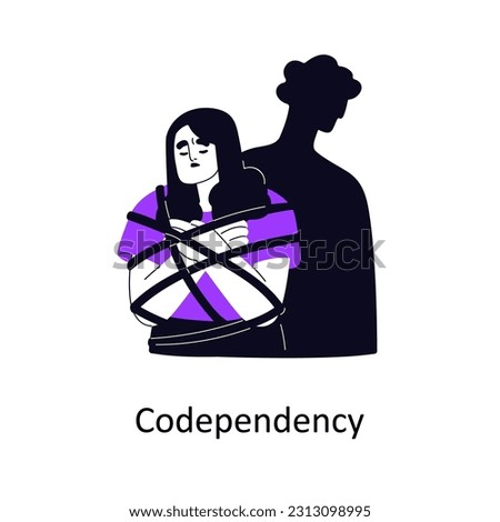 Codependency, addiction in unhealthy couple relationships. Co-dependency problem, psychology mental concept. Codependent addicted woman victim. Flat vector illustration isolated on white background.