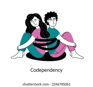 Codependencia en las relaciones. El concepto de salud mental y psicología. Ilustración vectorial de una niña y un hombre aislados en un fondo blanco.