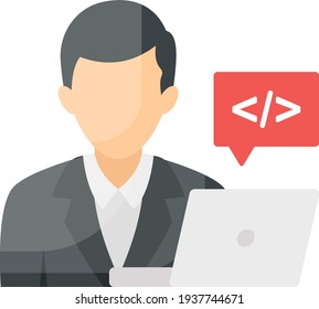 Coder Avatar Concept, Business Intelligence Vector Color Icon Design, Software and web development symbol on white background, Computer Programming and Coding stock illustration, Person with Laptop