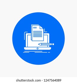Coder, coding, computer, list, paper White Glyph Icon in Circle. Vector Button illustration