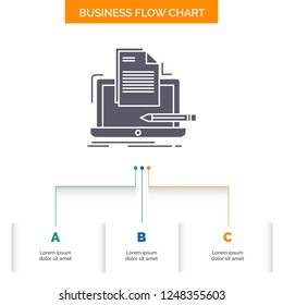 Coder, coding, computer, list, paper Business Flow Chart Design with 3 Steps. Glyph Icon For Presentation Background Template Place for text.