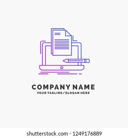 Coder, coding, computer, list, paper Purple Business Logo Template. Place for Tagline