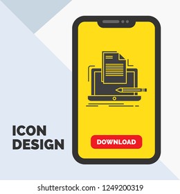 Coder, coding, computer, list, paper Glyph Icon in Mobile for Download Page. Yellow Background