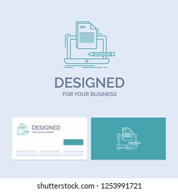 Coder, coding, computer, list, paper Business Logo Line Icon Symbol for your business. Turquoise Business Cards with Brand logo template