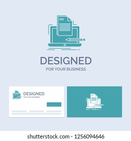 Coder, coding, computer, list, paper Business Logo Glyph Icon Symbol for your business. Turquoise Business Cards with Brand logo template.