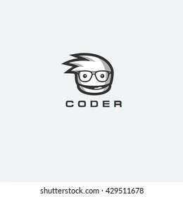 Coder, developer, cartoon logo design