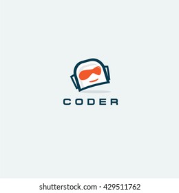 Coder, developer, cartoon logo design