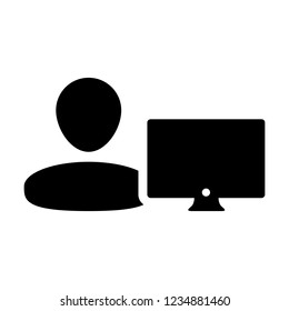 Coder icon vector male person user with computer monitor screen avatar in flat color in Glyph Pictogram Symbol illustration