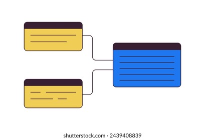 Coder parts integration 2D linear cartoon object. Web site development technology. Content making isolated line vector element white background. Programming industry work color flat spot illustration