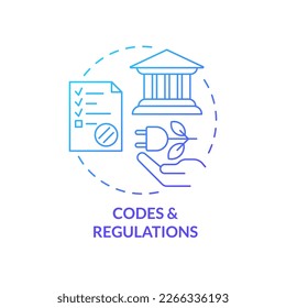 Codes and regulations blue gradient concept icon. Green power. Alternative energy company requirements abstract idea thin line illustration. Isolated outline drawing. Myriad Pro-Bold font used