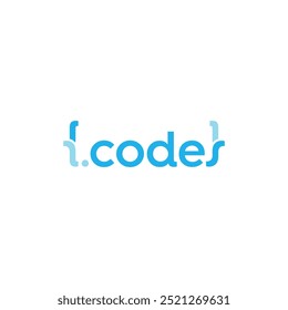 codes word mark with open and close curly brackets - editable design vector