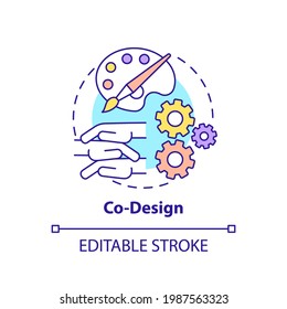 Co-design concept icon. Co-production element idea thin line illustration. Design development process. Bringing together different ideas. Vector isolated outline RGB color drawing. Editable stroke