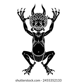 
Codex gigas satan, silueta en blanco y negro, Ilustración vectorial en la técnica de grabado del demonio, Satánico, símbolo oculto, aislado sobre fondo blanco.