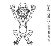 
Codex gigas satan,Vector illustration in engraving technique of demon, Satanic, occult symbol, Isolated on white background.