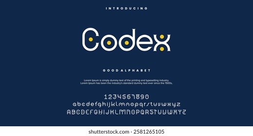 Codex Modern minimal abstract alphabet fonts. Typography technology vector illustration