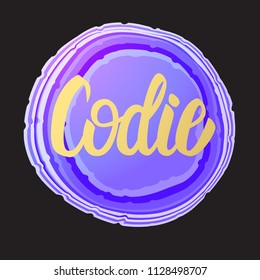 Codie card. Golden lettering calligraphy inscription name. Vector illustration. Modern trend design.