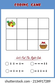 coding activity for kids. Let's find and tick the correct option. coding game, activity sheet, worksheets
