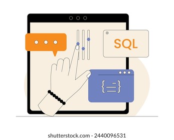 Coding for application and game development with system updates, vector illustration.