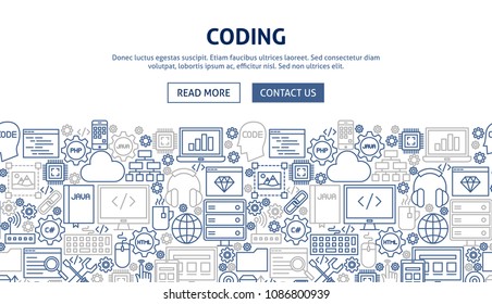 Coding Banner Design. Vector Illustration of Line Web Concept.