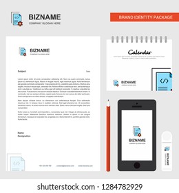 Coding  Business Letterhead, Calendar 2019 and Mobile app design vector template