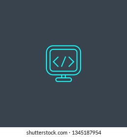 coding concept blue line icon. Simple thin element on dark background. coding concept outline symbol design. Can be used for web and mobile UI/UX