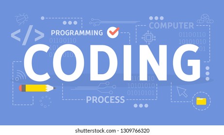 Coding concept. Idea of programming and coputer technology. Code for software development. Isolated vector flat illustration