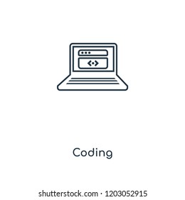 Coding concept line icon. Linear Coding concept outline symbol design. This simple element illustration can be used for web and mobile UI/UX.