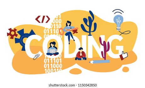 Coding concept. Programming and web design. Working as programmer. Idea of modern technology. Isolated flat vector illustration