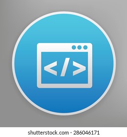 Coding design icon on blue button,clean vector