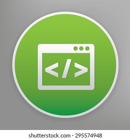 Coding design icon on green button, clean vector